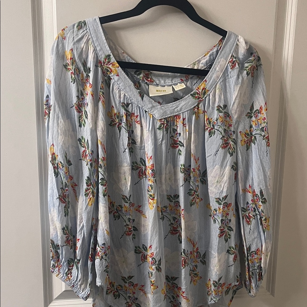 Maeve Sky Blue Floral Peasant Blouse